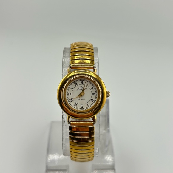 Pierre Jacquard Ladies Watch White Dial Gold Tone Stainless Stretch Bracelet 202